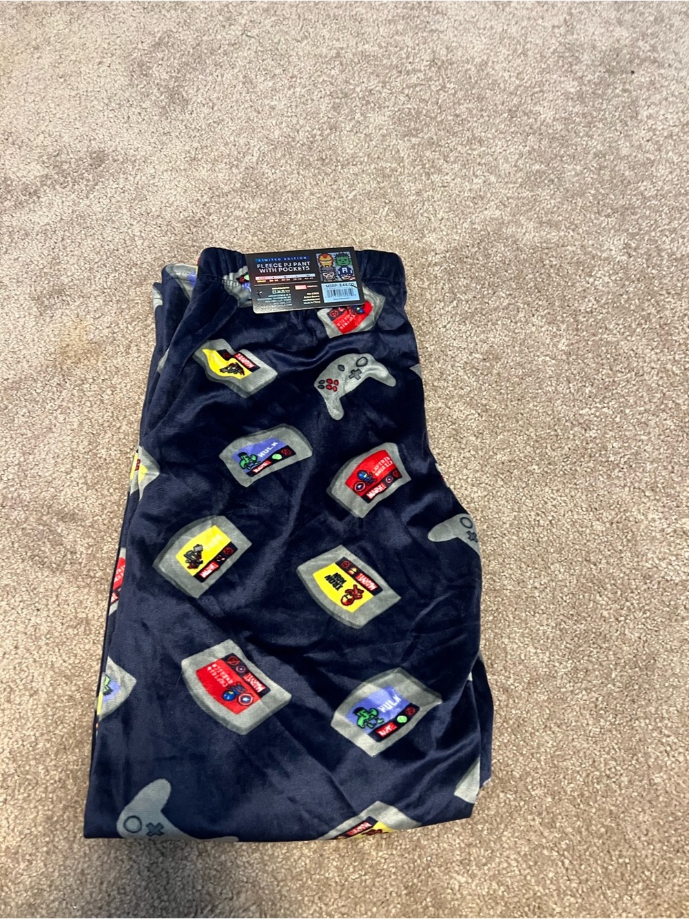 Aeropostale Navy Marvel Retro Game Fleece Pajama Pants with Character Icons